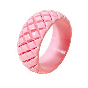 New Resin Carved Bangle <b>Bracelets</b> Unisex Fashion Stylish Design Classic Bangle in Pink Yellow Blue Pink White & Multicolor Woman - Product Image 4