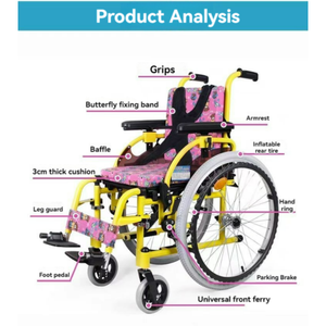 Kursi roda Manual logam campuran aluminium ringan, dapat diatur untuk anak-anak dengan peralatan rehabilitasi anak-anak - Product Image 2