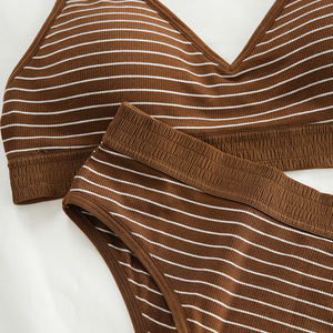 אופנה ביקיני סט נשים פס יבול צמרות בסיסיות סרוג נשים טנק חזייה נשים מוצהרת כותנה קצרה תחתונים וחזיית סט - Product Image 3