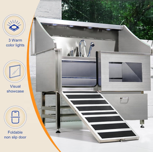 Baignoire <span class=keywords><strong>de</strong></span> toilettage pour grands chiens PetFit avec tiroir, éclairage et <span class=keywords><strong>rampe</strong></span> pour salon <span class=keywords><strong>de</strong></span> toilettage pour animaux, station <span class=keywords><strong>de</strong></span> lavage pour chiens en acier inoxydable <span class=keywords><strong>de</strong></span> qualité supérieure - Product Image 5