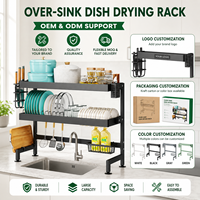 Support de séchage double niveau sur pied pour évier, étagère métallique, range-vaisselle pour cuisine, vente en gros OEM ODM