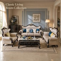 Ensemble de canapés en cuir de luxe 3+2+1, blanc crème, style européen classique, meubles de salon, structure en bois de caoutchouc, sculpture dorée