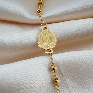 Nuovo <span class=keywords><strong>Bracciale</strong></span> <span class=keywords><strong>Rosario</strong></span> Religioso Cristiano con Ciondolo a Croce e Vergine Maria in Acciaio Inossidabile Placcato Oro - Product Image 3