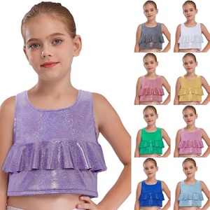 Tops Cortos Metálicos con Volantes para Niñas de 2 a 14 Años, Poliéster y Spandex, Sin Mangas, para Danza, Jazz, Gimnasia, Actuaciones en Escenario, Personalizados - Product Image 1