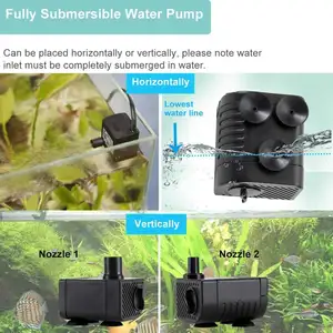 Hygger Ultra silenzioso 53GPH (200L/H, 3W) Mini pompa ad acqua sommergibile viene fornito con 2 ugelli, acquario pompa acqua serbatoio di pesce