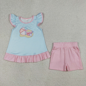 En Stock: Conjuntos de Verano para Niños y Niñas con Bordado de Pelota de Playa y Rayas, Ropa al por Mayor, Boutique para Hermanos, Ropa Infantil a Precio de Fábrica - Product Image 3