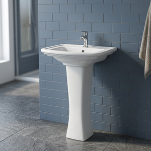 High Quality White Square Ceramic Wash Basin With Full Pedestal For Bathroom Hospital Sanitary Ware - Product Image 1