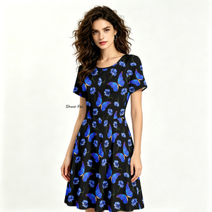 princess polly baby blue dress Blue Butterfly Print Cut Out Neck Fit & Flare Dress main image 0