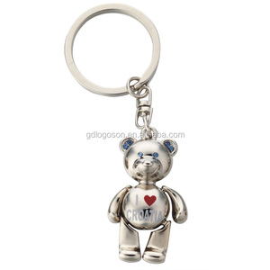 Venta al por mayor nombre personalizado impreso 3D oso de peluche llavero pequeño de metal blanco con forma de oso llavero con estilo de dibujos animados logotipo personalizado - Product Image 5