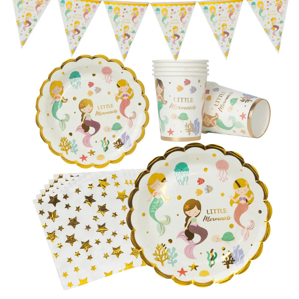 Stamp Foil Mermaid Eco-friendly Tableware Set Party Paper Plate Manufacturers Direct Sales