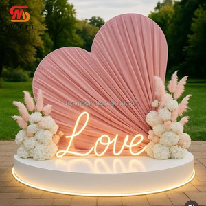 อุปกรณ์จัดงานแต่งงานใหม่สวยหรู ซุ้มโลหะหุ้มผ้าสีชมพู รูปหัวใจ ฉากหลังงานแต่งงาน - Product Image 1