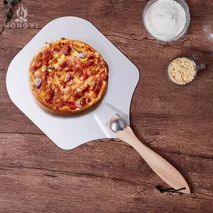 Pala de paleta para pizza Hoja de aleación de aluminio Premium Torneado de cáscara de pizza con mango de madera