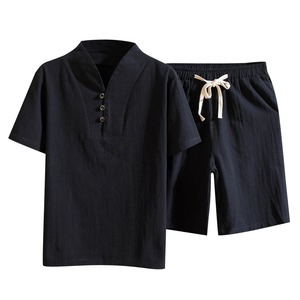 Men's Summer Polyester/Cotton Regular Casual Short-Sleeved Printed <b>T</b>-<b>shirt</b> Cropped Pants Two-Piece <b>Suit</b> Breathable Lightweight - Product Image 1