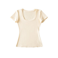 T-shirt court à col en V, coupe ajustée, léger, respirant, extensible dans quatre directions, pour femmes, été, basique, manches courtes