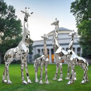 立っている屋外の庭の動物の彫刻カラフルな絵画大きなグラスファイバーキリンの像 - Product Image 5