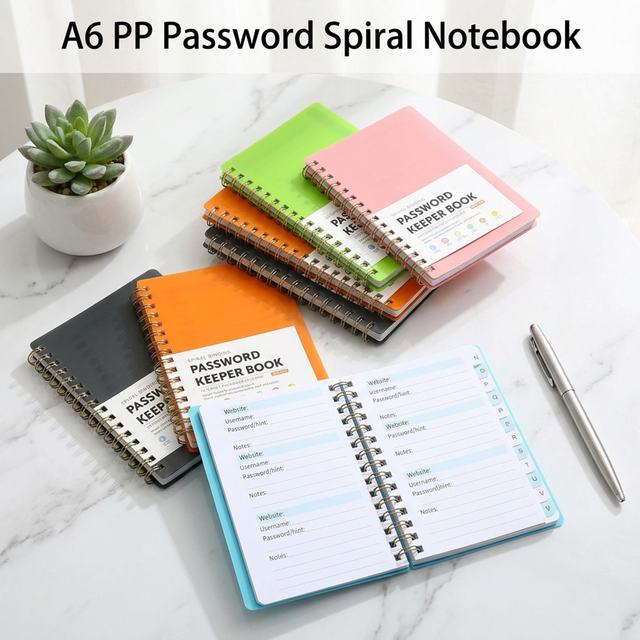 Custom A6 Password Logbook Portable Internet Address Book with Alphabetical Index and Translucent PP Cover Stationery