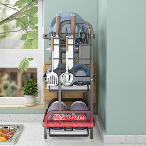 Égouttoir à vaisselle double couche en acier inoxydable pour comptoir avec support à baguettes, organisateur de rangement multifonctionnel - Product Image 2