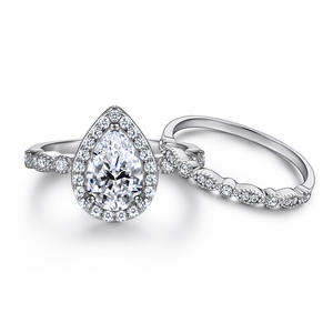 Fashion <b>Silver</b> Jewelry <b>Set</b> Rhodium Plated Pear Cut White Zirconia <b>Ring</b> Women Jewelry <b>Sets</b> for Party - Product Image 2