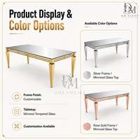 Table de réception rectangulaire haut de gamme en acier inoxydable avec plateau miroir, cadre ouvert superposé et pieds coniques – Vente en gros
