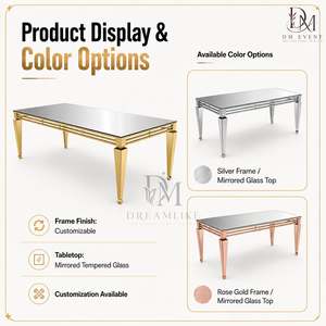 Premium Stainless Steel Rectangular <b>Mirror</b> Top Event <b>Table</b> with Layered Open Frame and Tapered Legs Wholesale - Product Image 5