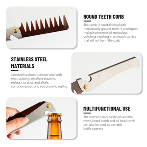 Peine de acero inoxidable plegable de dientes anchos para peinado <span class=keywords><strong>pompadour</strong></span> y slick back, ideal para barbería y cuidado personal masculino. - Product Image 4