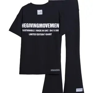 TGM 활동복 정장 플레어 레깅스 요가 바지와 반팔 티셔츠 오버사이즈 티셔츠 여성용 투피스 세트 운동복