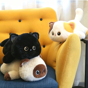 Cuscino Peluche Gatto Nero Sdraiato Cartone Animato 45cm, Giocattolo Imbottito Super Morbido con Fodera in Rete e Imbottitura in Cotone PP, Peluche Lavabile - Product Image 5