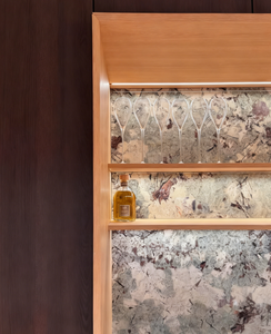 خزانة نبيذ منزلية مخصصة من خشب البلوط والرخام مع إضاءة LED أنيقة للمنزل - Product Image 2