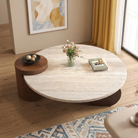 Table basse ronde en travertin naturel de luxe Wabi Sabi, table d'appoint moderne en bois pour salon