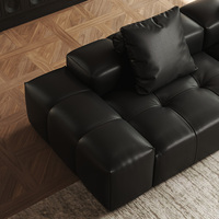 Mesa de Centro de Lujo con Tapa de Piedra, Mesa de Centro Modular de Cuero Genuino con Estructura de Madera Sólida para Hoteles y Salas de Estar de Alta Gama
