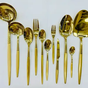 Factory Directly High Quality 18/10 Unique Germany 120PCS Cutlery Sets Laser Handle Gold Plated SS 201 Gift Cutlery Set