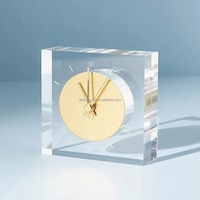Horloge de table carrée en acrylique clair Lucite horloge de bureau décor de bureau bloc d'horloge de bureau transparent