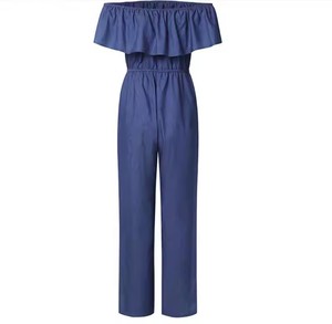 Combinaison-Pantalon Large en Jean à Manches Courtes Col Bateau pour Femme, Style Chaud Été <span class=keywords><strong>2021</strong></span> - Product Image 4