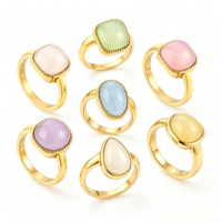 Bague géométrique classique en pierre naturelle plaquée or 18 carats de haute qualité, étanche, pour femme, en acier inoxydable, bijou tendance, cadeau