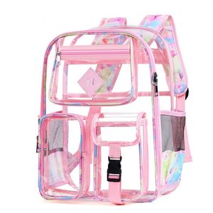 Fashionable Graffiti Pattern Book Bag Big Capacity PVC Transparent Travel <b>Backpack</b> Trend Clear <b>Student</b> <b>Backpack</b> - Product Image 2
