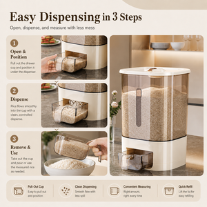 Distributeur de riz automatique à un bouton, récipient hermétique pour aliments secs et céréales, boîte de rangement pour grains, organisateur de cuisine - Product Image 5