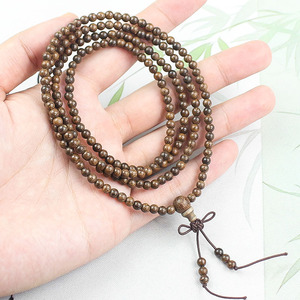 Golden Sandalwood 216 Bead <b>Bracelet</b> 4mm Mini Buddhist Prayer Beads Chinese Style Collectible Retro Ethnic Jewelry - Product Image 3