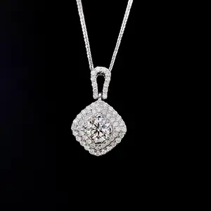 18K Solid Gold GIA certified 0.3ct Natural Diamond Cluster Square Necklace Exquisite Women Bridal Wedding Necklace