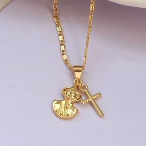 NZ1675 Collar con Colgante de Doble Dije de Oro 18k y Circonitas, con San Benito, Jesús Malverde, Virgen <span class=keywords><strong>del</strong></span> <span class=keywords><strong>Valle</strong></span> y Cruz, Joyería para Dama - Product Image 3