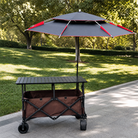 Chariot de marché pliable en métal à hauteur réglable avec parapluie, grande capacité, quatre roues, robuste, 200 kg, pour table, camping et vente de rue