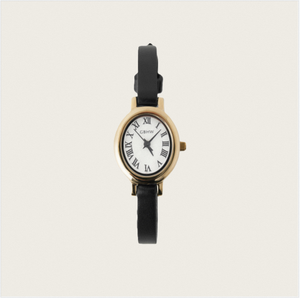 Montre-bracelet à quartz classique GBHW Ellipse en cuir or et noir avec boîtier en acier inoxydable, style luxueux et élégant - Product Image 1