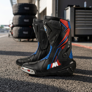 Bottes de moto pour homme, noires, rouges, bleues, mi-mollet, fermeture éclair, cuir véritable, résistantes à l'abrasion, semelle extérieure en caoutchouc, semelle intermédiaire en EVA - Product Image 3