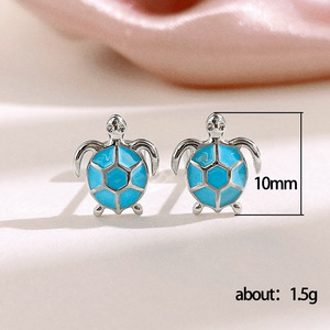 Orecchini a perno con tartaruga blu, smaltati, in ottone, a forma di animale marino, gioielli alla moda da donna, accessorio regalo - Product Image 5