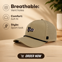 Casquette de baseball sportive imperméable avec logo personnalisé, 5 panneaux, visière incurvée, perforée, avec corde rigide, pour le cyclisme en extérieur, toutes saisons