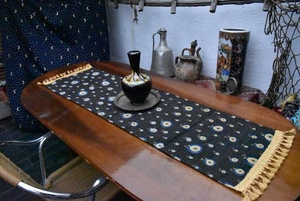 Bohemian Printed Table Runner With Blue Dot Pattern And Tassels For Home Decor - Product Image 2