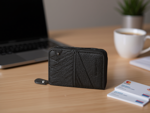 Portacarte a fisarmonica da uomo, 7 pollici, in microfibra, pelle sintetica, chiusura con cerniera per carte - Product Image 2