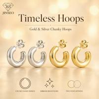 Anting-anting lingkaran bentuk C JINSEO Vintage Fashion Emas Perak S925 Sterling Silver untuk Perhiasan Wanita Hadiah Serbaguna