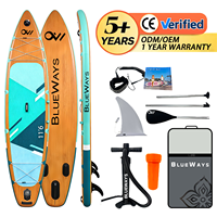 Planche de paddle gonflable à design grain de bois, directement de l'usine, polyvalente avec accessoires complets et certifiée CE