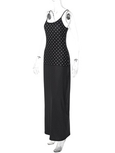 Women's <b>Spaghetti</b> <b>Strap</b> Polka Dot Maxi Dress Dot Print Bodycon Gown With Back Slit for Casual & Party Wear Dresses Fashion - Product Image 5