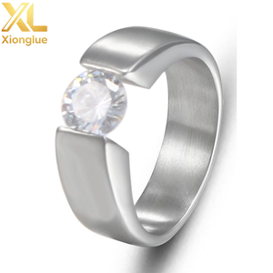 Luxury <b>Rings</b> Round CZ Crystal Zircon <b>Ring</b> for <b>Men</b> Women Black Gold <b>Silver</b> Color Stainless Steel Engagement Anniversary - Product Image 1